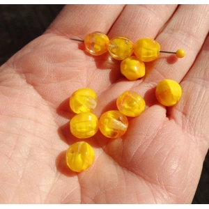 10 Yellow Givre Melon Glass Beads 10mm Ribbed Orange B