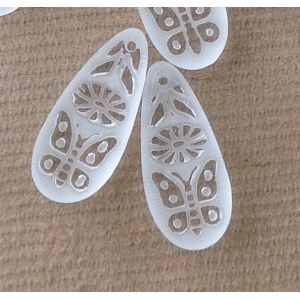 2 Tear Drop Beads Flat Frosted Butterfly Daisy 22mm