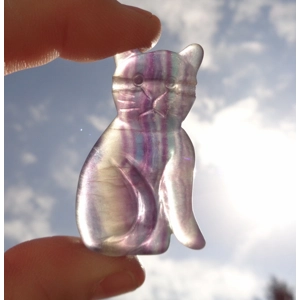 D Fluorite Cat Gemstone Touch Stone 1.875x1 Flat Back