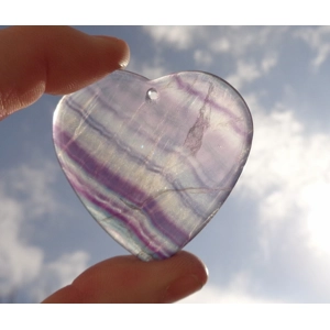 E Fluorite Large Heart Gemstone Touch Stone 1.875 Inch