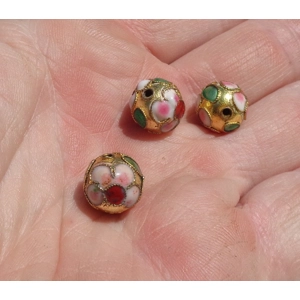 Cloisonne Floral Beads 11mm Round 3 pc