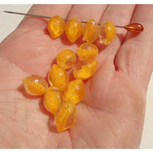 12 Lemon Shaped Givre Glass Bead 15mm Yellow