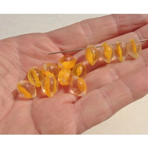 12 Yellow Givre Glass Beads 15mm Lemon Shaped