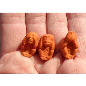 3 Vintage See No Evil Monkeys Glass Beads 20mm