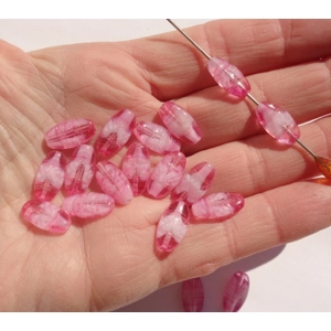 12 Pink Oval Glass Givre Beads 15mm