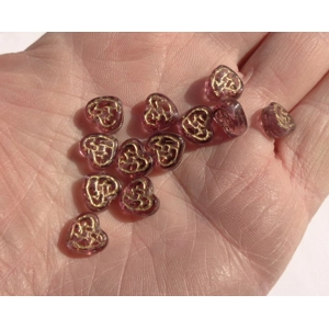 12 Purple Press Glass Heart Beads 10mm