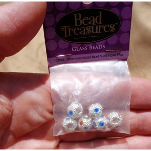 6 Texture and Rhinestone Glass Beads 8mm New 034
