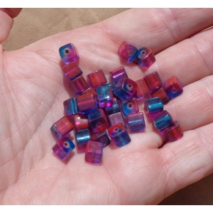 55 Pink and Blue Cube Glass Beads 7mm