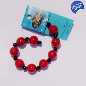 9 Red and Black Glass Round Beads 13mm