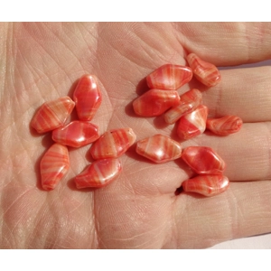 20 Vintage Red Orange Striped Twist Glass Beads 14mm x 9mm