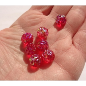 7 Lustered Red Bumpy Glass Beads 12mm
