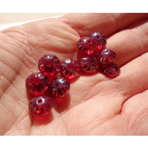 10 Red Etched Double Sided Glass Saucer Beads 10mm Pattern