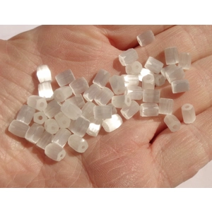 50 Vintage 5 Sided Faceted White Satin Glass Beads 6mm