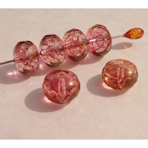Pink Red Fat Saucer Glass Beads 13mm Tinted