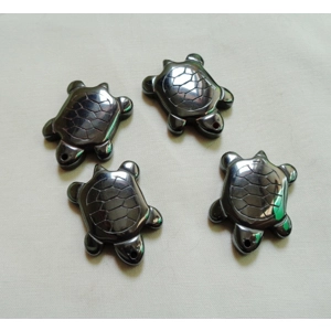 4 Hematite Turtle Charm Beads Pendants 25mm Black