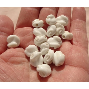 15 Opaque White Glass Beads 12-15mm Fold Over