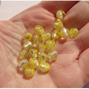 18 Clear Yellow Spotted Glass Beads 8mm