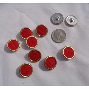 10 Red Corduroy Shank Buttons 18mm Metal Edge 11/16 Inch Sewing B10