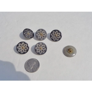 Gray with Flower Pattern Button Round Glue on Shank 20mm 3/4 Sewing M6