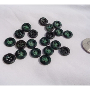 20 Black Green Mottle Shirt Buttons 12mm 7/16 Inch 4 Hole TT20
