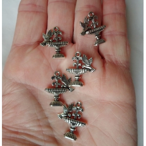 5 Bird in Fountain Charms Silver Tone 22 x19mm Double Sided Scrapbook