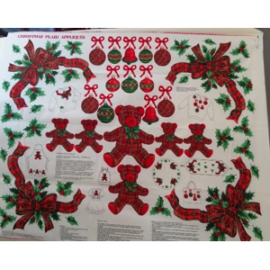 Christmas Plaid Appliques Fabric Material Sewing Bears