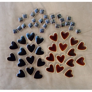 50 Ceramic Tiles Hearts Squares MCMTiles Brown