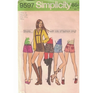 Simplicity 9597 Misses Shorts Size 10 Hip Huggers Waist 24 inch