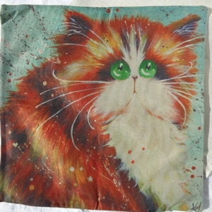 Cat Pillow Cover Green Eye Orange Calico 17x17 002