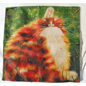 Cat Pillow Covers Green Eye Fat Calico 17x17 003
