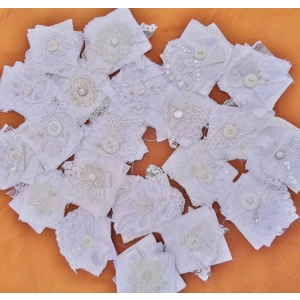8 White Fabric Snippets Clusters 2 1/2 Inch Junk Journal