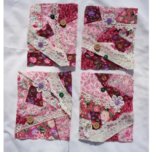 4 Snippet Blocks 5x6 Inch Quilts Burgundy Junk Journal