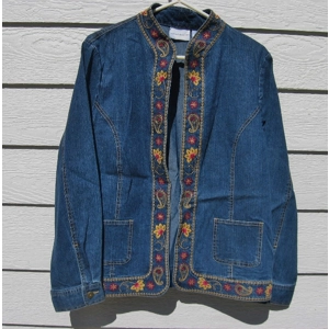 Alfred Dunner Denim Blazer 12 44 Chest Blue Jean Shrug Embroidered