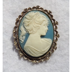Gerrys Female Cameo Brooch Pendant Combo Pin Blue