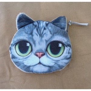 Gray Tiger Cat Coin Purse Change Pouch grneye