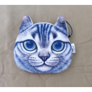 Gray Tiger Cat Change Purse Coin Pouch BlGold