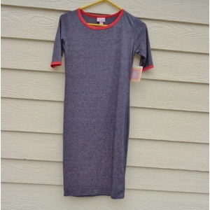 LuLaRoe Julia Dress XXS Pencil Style Blue Red Trim NWT Bodycon