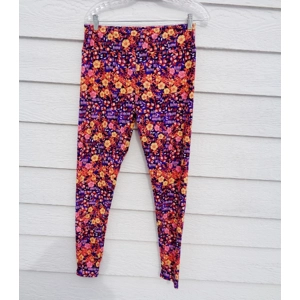 LuLaRoe Tall & Curvy Floral Leggings Pants Purple Yellow