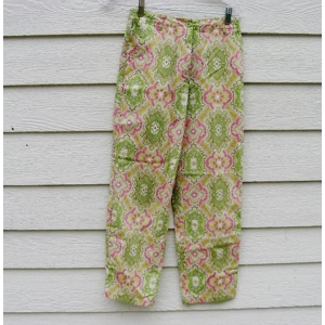 Talbots Pants 2 27 Waist Lime Green Paisly Medallion Tapered Legs