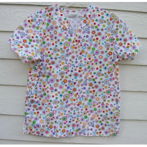 Fundamental Scrub Top Medium Dotted White EUC White Swan