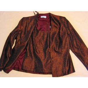 Karen Miller Top Jacket 12 Red Brocade Paisley 2 piece Set
