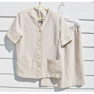 Southern Lady 2 Pc Top Skirt 28 Waist Ecru Woven Flax Ecru Outfit