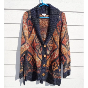 J. Jill Cardigan Sweater Womens Large 42 Chest Wool Blend Navy Blue