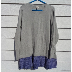 LOGO Lori Goldstein Gray Sweater Top XL 45 Chest Striped Hem