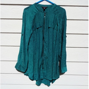 Rock & Republic 2X Green Top Zipper Faux Silk