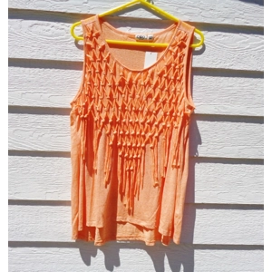 CATO Orange Macrame Finge Tank Top 18/20W Sleeveless NWT