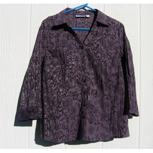 Croft & Barrow Blouse XL 41 Chest Purple Pleated Floral 3/4 Sleeve EUC