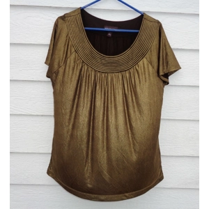 Dana Buchman Gold Top Large 43 Chest Roman Neckline Shimmer