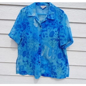 Dressbarn Blue Sheer Blouse Top 16W 48 Chest Texture