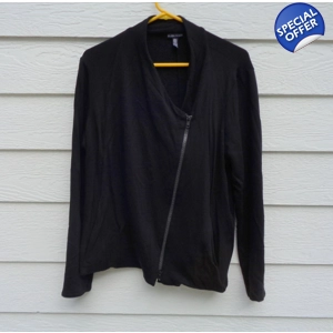Eileen Fisher Black Zipper Coat XL Tencel 039